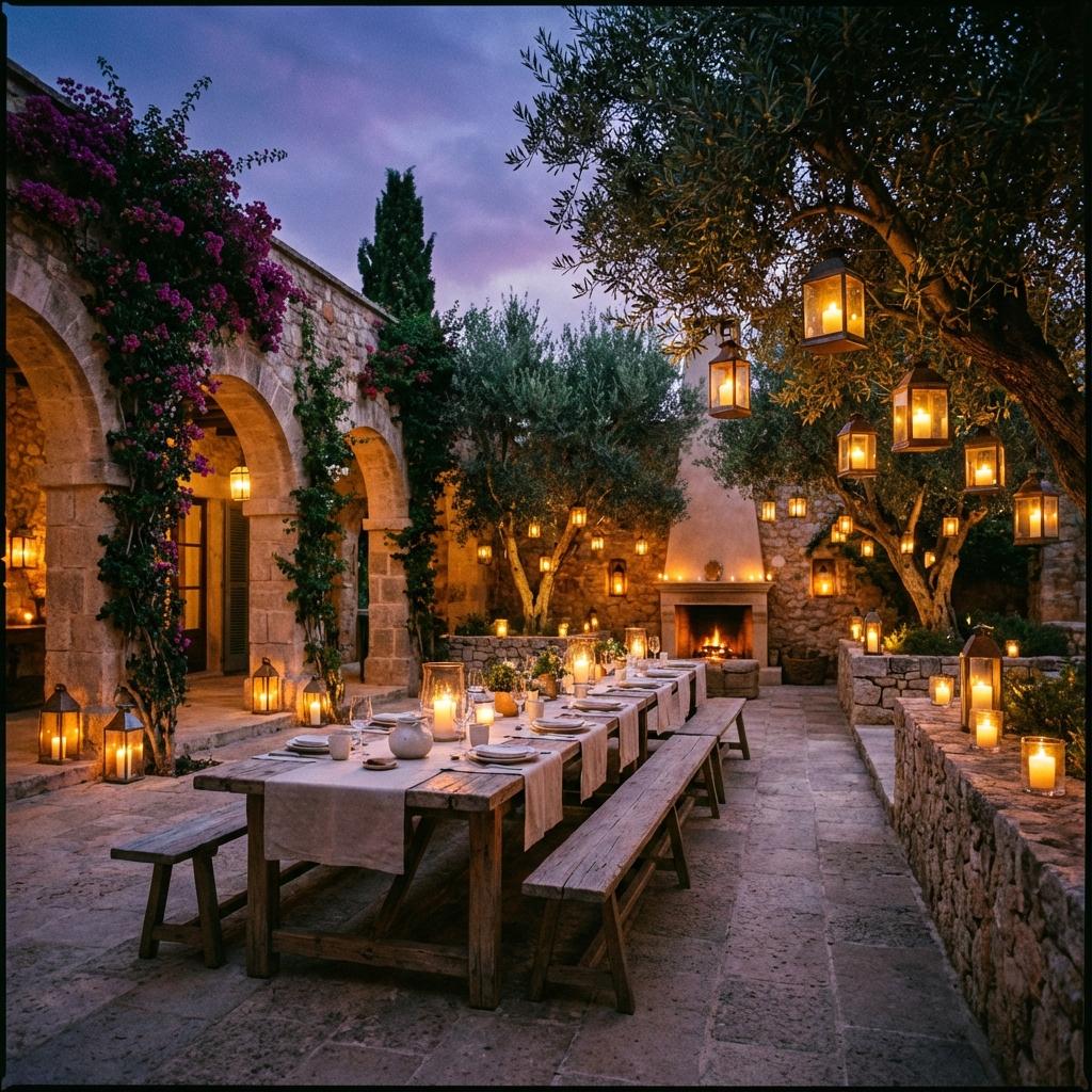 Stunning poolside villa at twilight